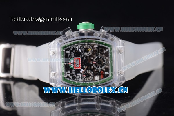 Richard Mille RM 011 Felipe Massa Flyback Chronograph Swiss Valjoux 7750 Automatic Sapphire Crystal Case with Skeleton Dial Green Inner Bezel and Aerospace Nano Translucent Strap - Click Image to Close